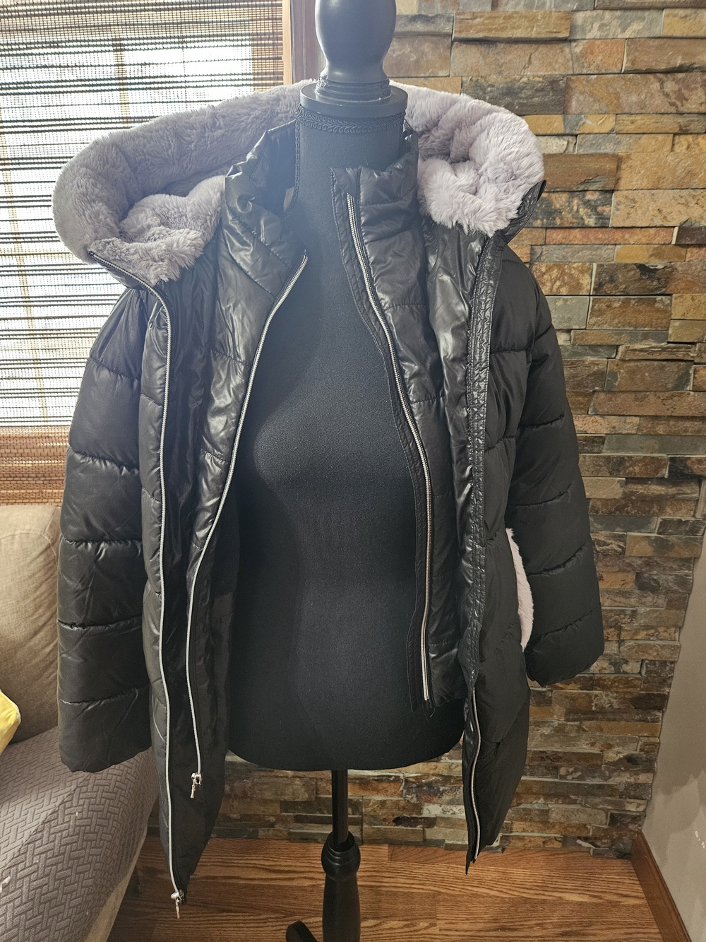 Michael Kors Black Faux Fur-Lined Puffer Coat - Girls